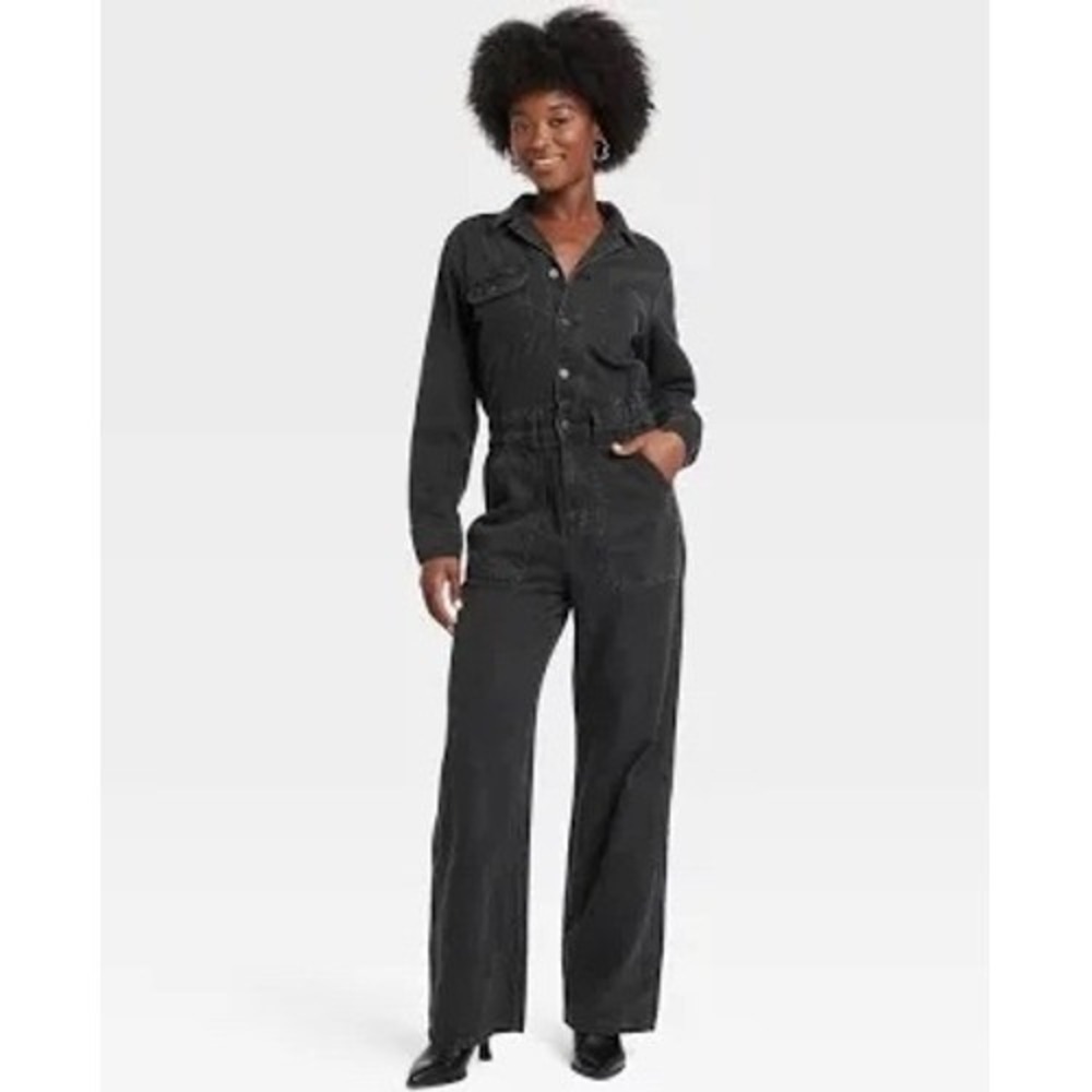 Universal Thread Womens Utility Jumpsuit Black Denim Boiler Suit Size 4 NWT